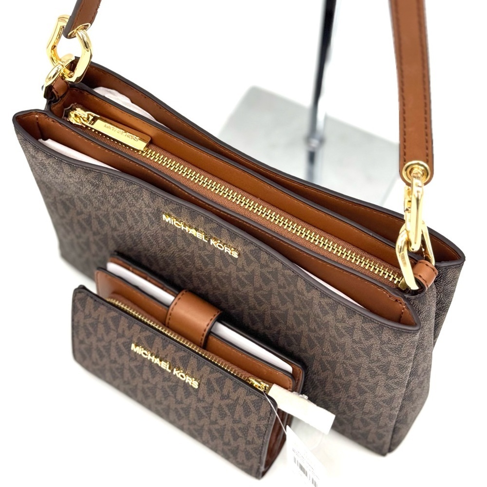 Michael Kors Trisha Triple Compartment Crossbody Bag & Bifold Zip Chain Wallet - Picture 10 of 13
